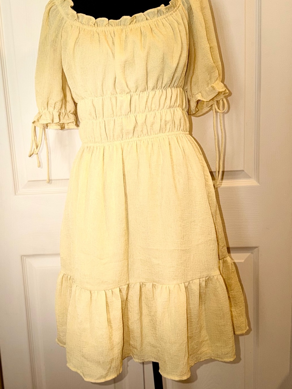 Lena Soft Lemon Smocked Midi Dress